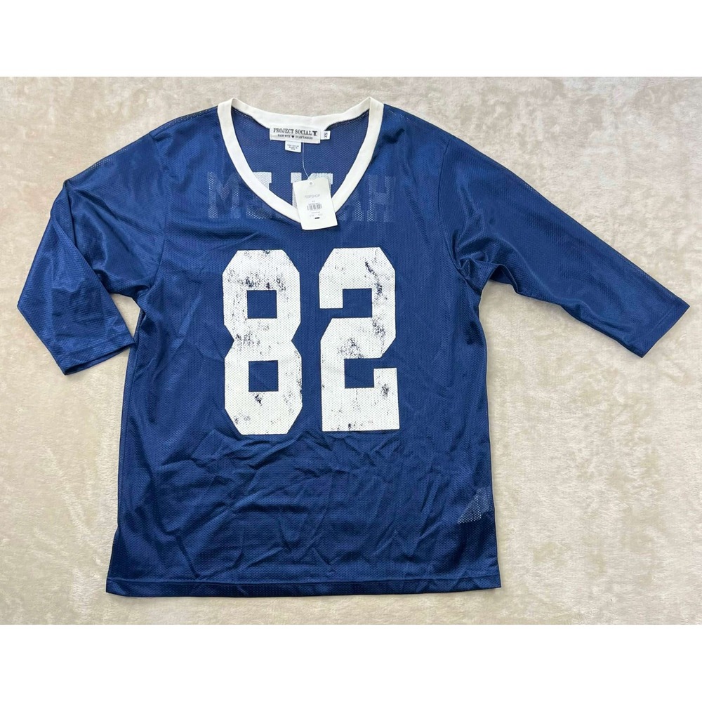 Project Social T Topshop Harlem 82 Mesh Football Jersey Navy Blue USA Made XS